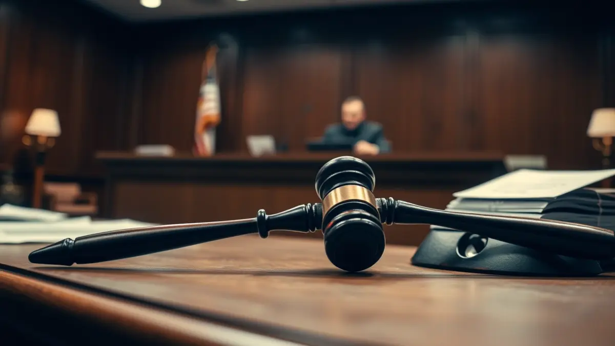 Generic image of a judge's gavel on a desk in a courtroom.