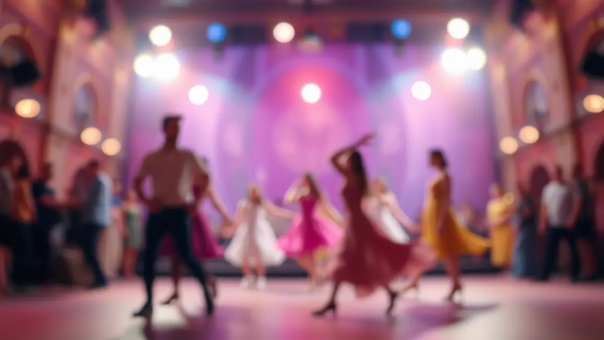 Imagen genérica de un escenario con luces de colores, sugiriendo una actuación de danza.