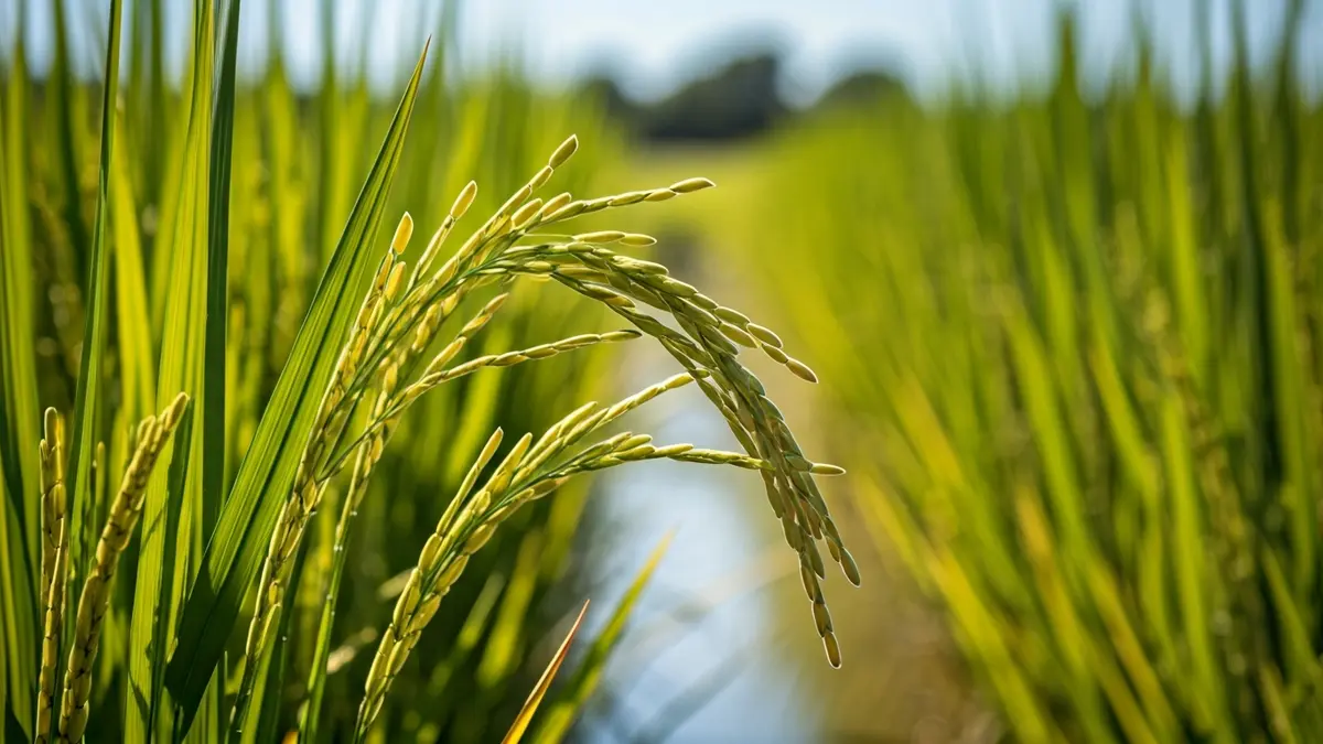 Imagen genérica de un campo de arroz en Andalucía bajo el sol.