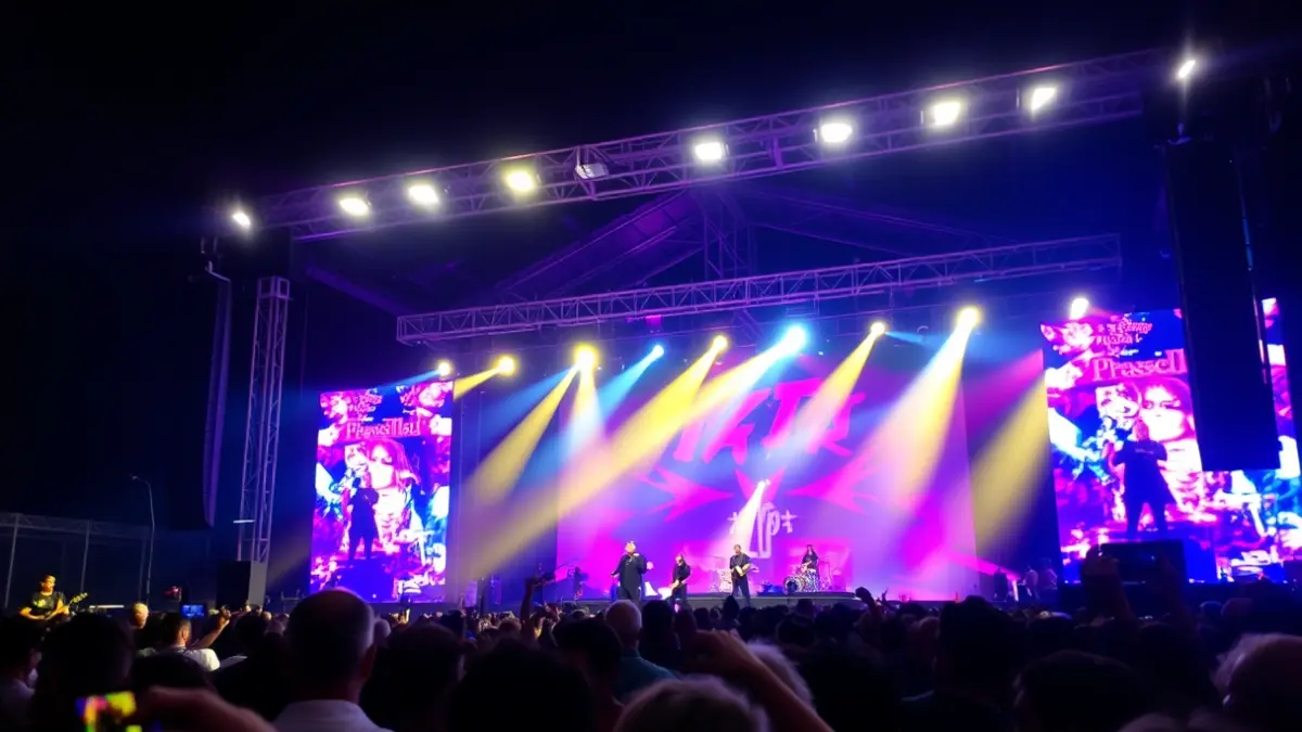 Generic image of a rock concert with bright lights and a blurred audience.