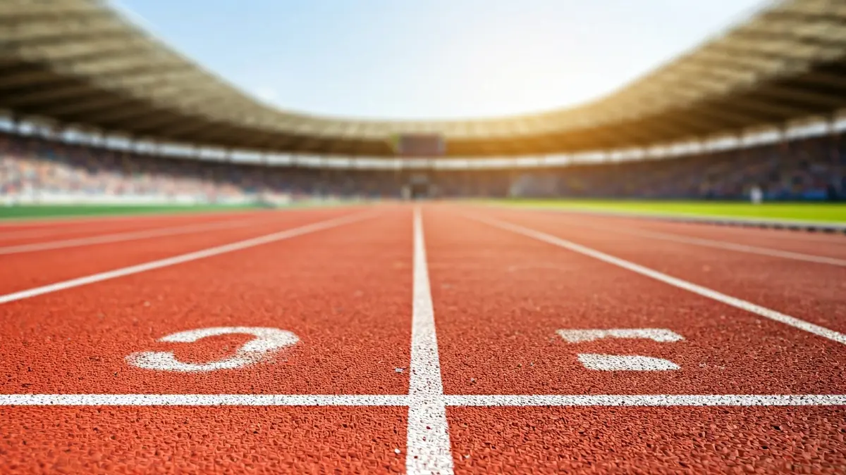 Imagen genérica de una pista de atletismo con un taco de salida.