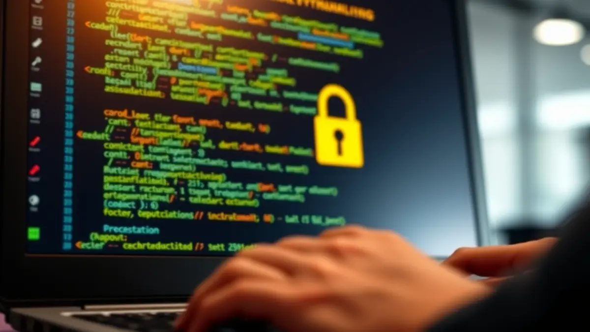 Generic image of cybersecurity, showing a computer with code and a digital padlock.