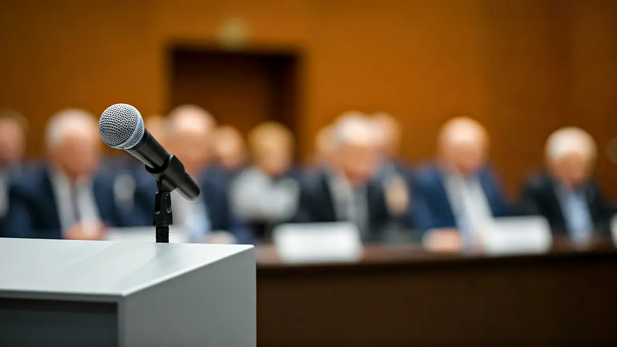 Imagen genérica de un atril con micrófono en un evento político.