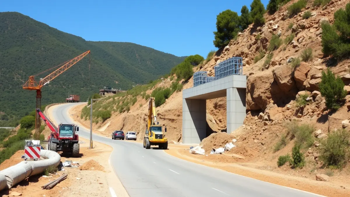 Installation of a concrete vault on a mountain road in Sierra de Cádiz.