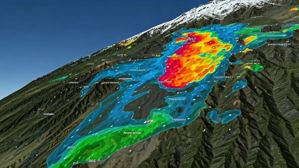 Imagen genérica de un mapa meteorológico con indicaciones de lluvia y nieve.
