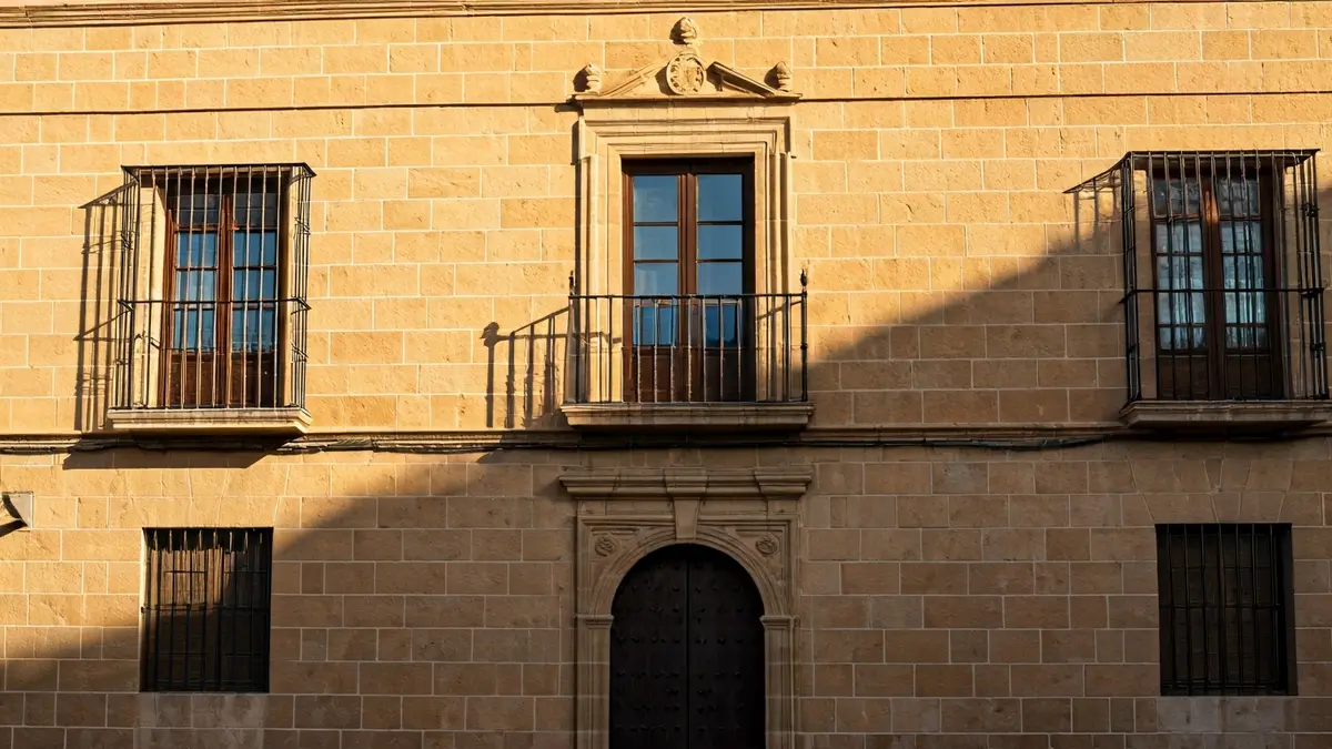 Fachada del Ayuntamiento de Ayamonte bajo el sol de la tarde.