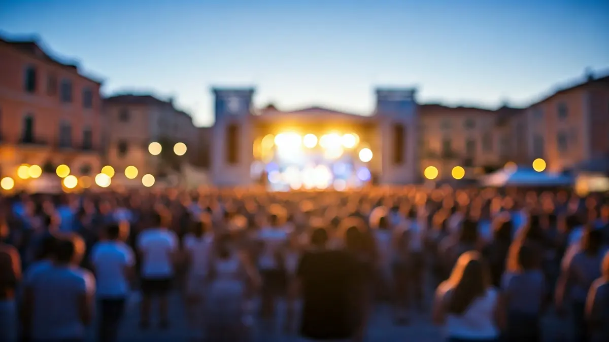 Imagen genérica de un festival de música al aire libre al anochecer.