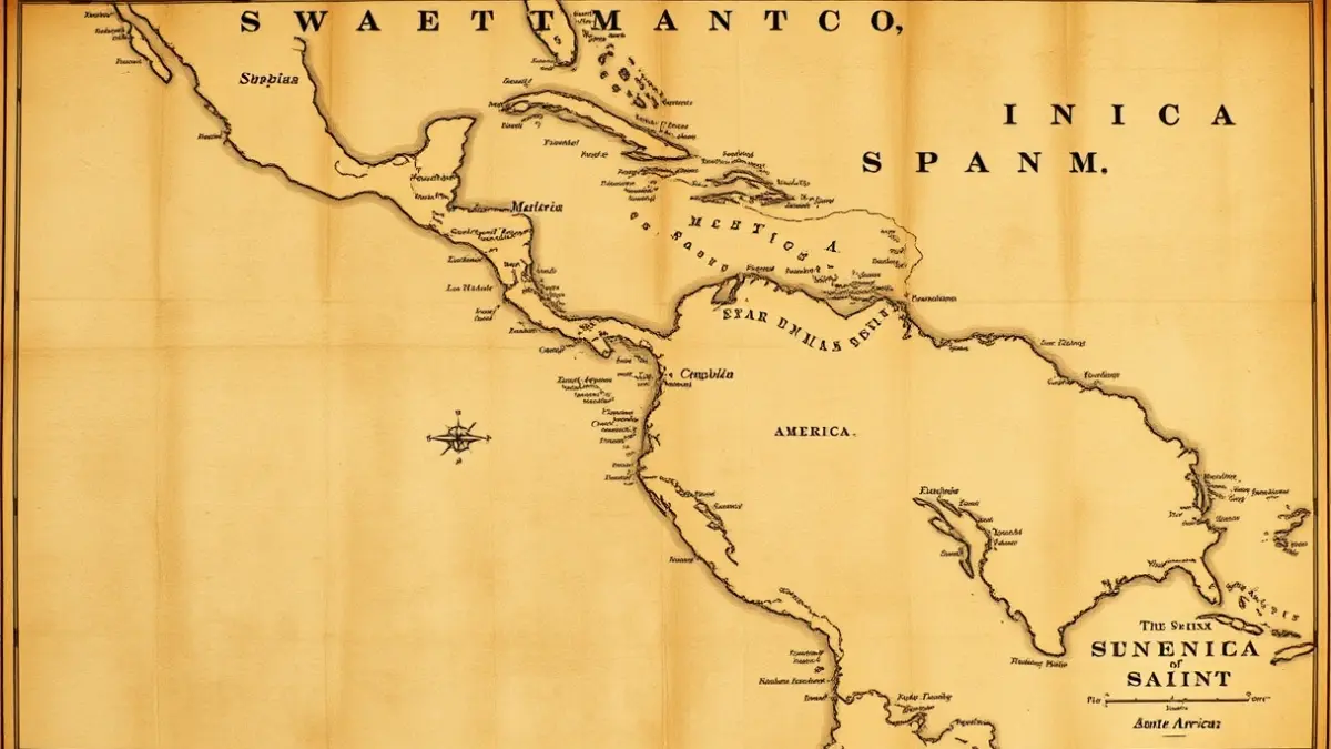 Mapa histórico de la expansión colonial española en América en el siglo XVIII.