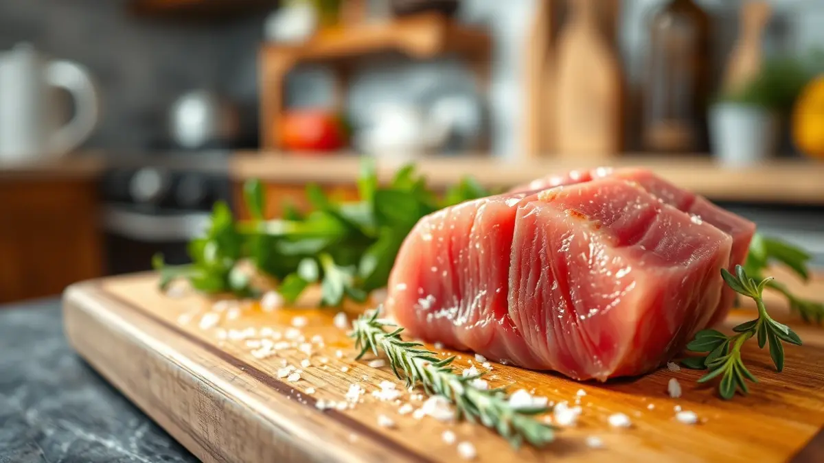 Generic image of a fresh red tuna loin, ready for cooking.