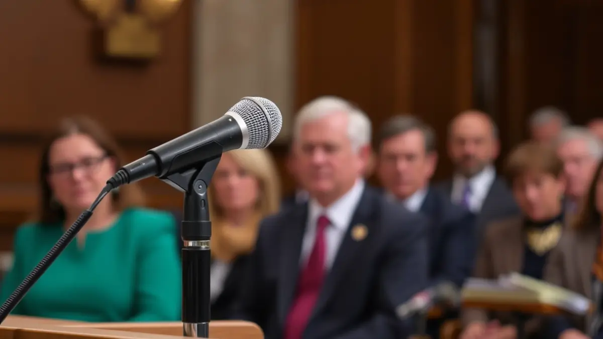 Imagen genérica de un micrófono en un atril durante una sesión parlamentaria.
