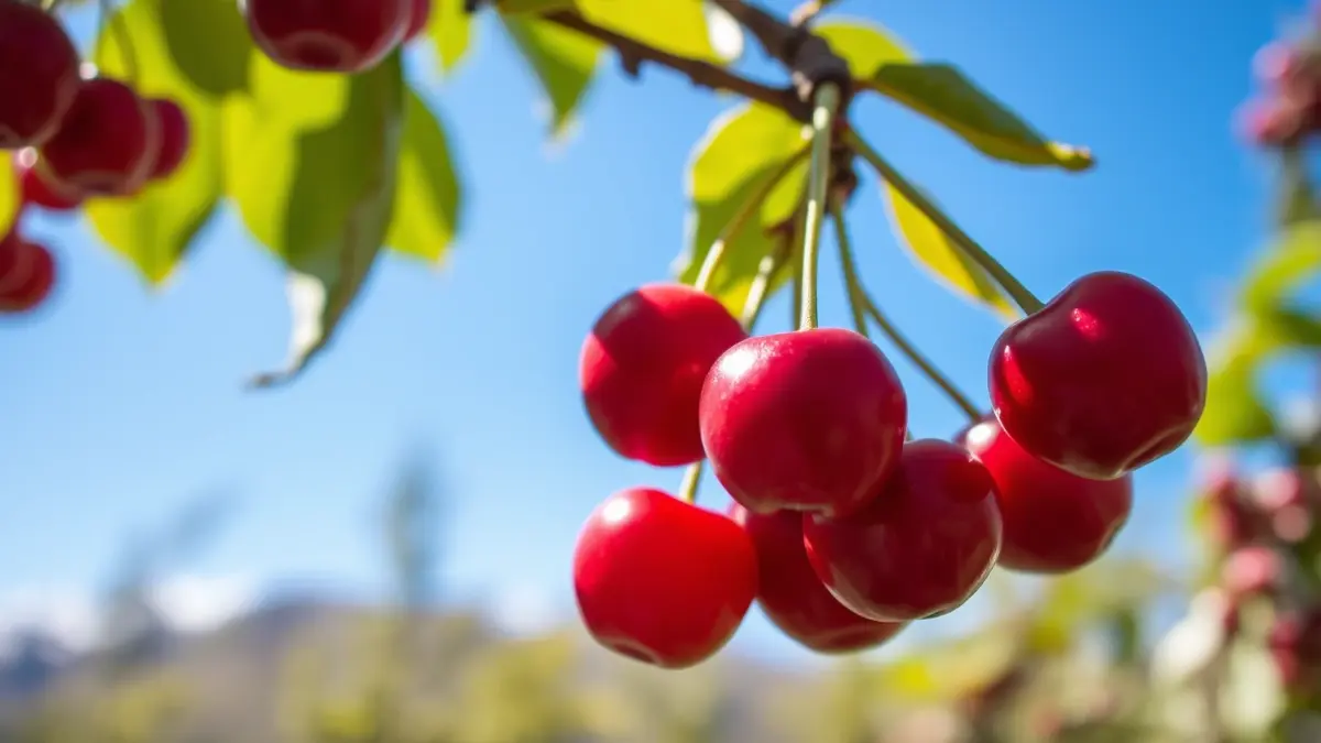 Generic image of ripe cherries on a tree under the sun.
