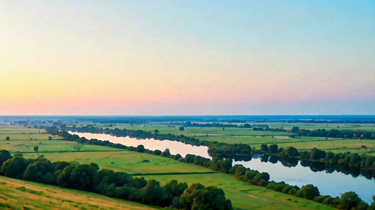 Watercolor painting with aquatic landscapes in an art exhibition.