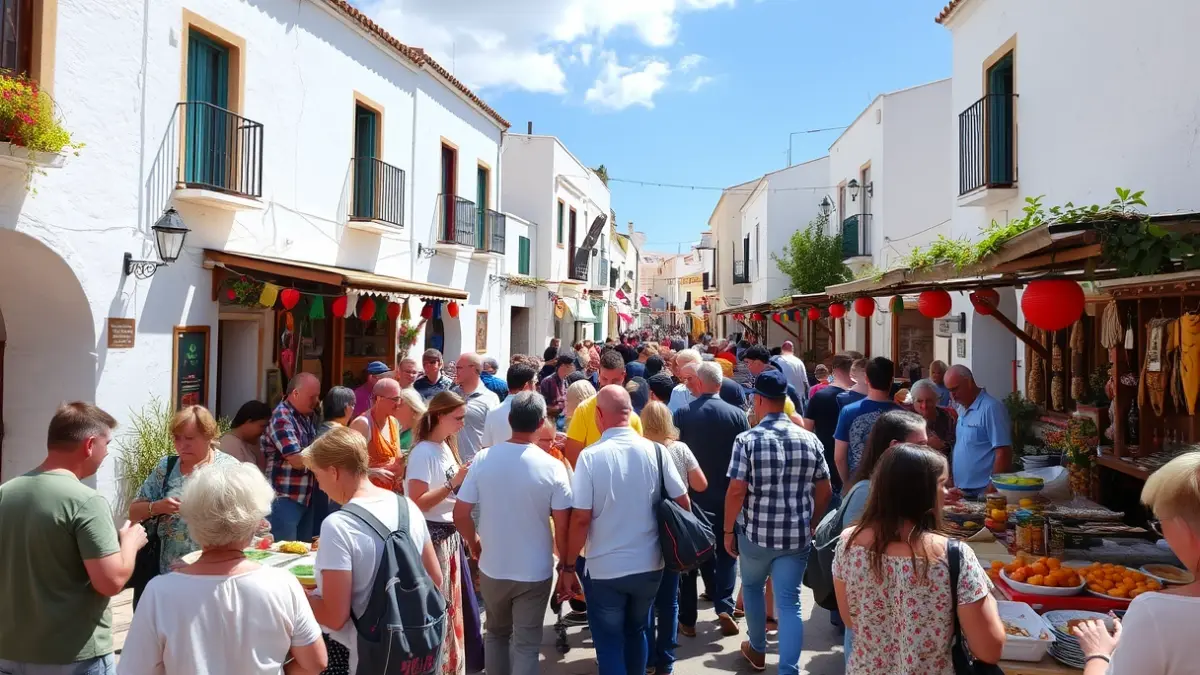 Image of the Countryside Festival in Benamargosa, with food stalls and people enjoying.