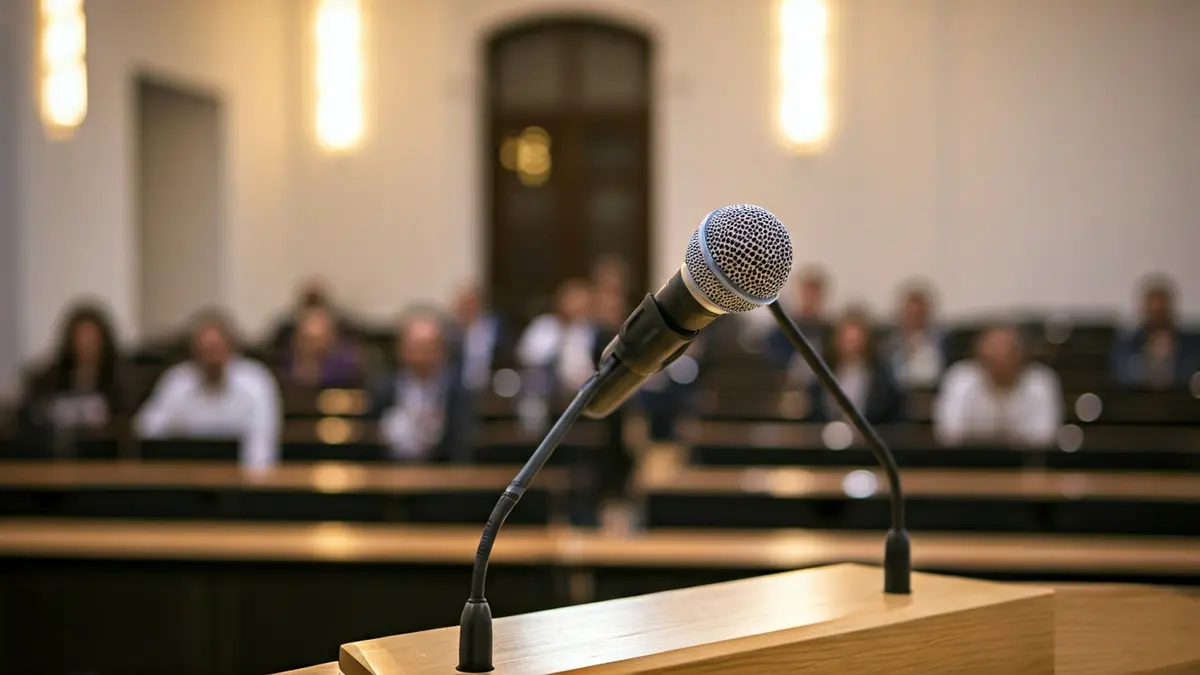 Generic image of a podium with a microphone at a political event.