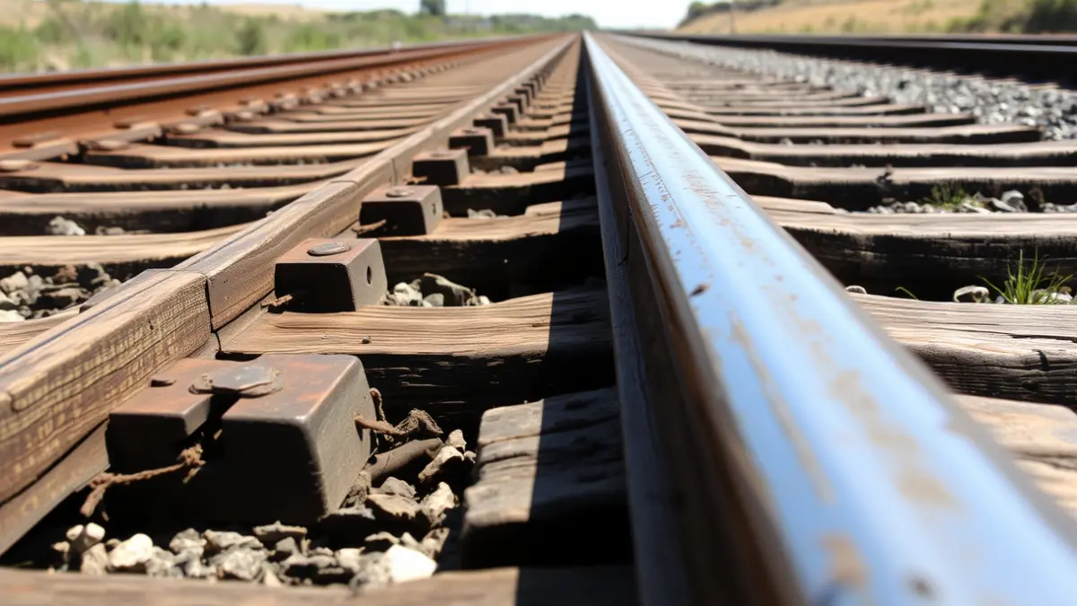 Vías de tren antiguas y nuevas en un paisaje andaluz, simbolizando la renovación de la infraestructura ferroviaria.
