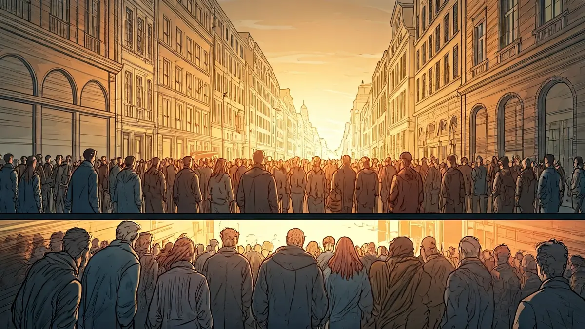 Imagen genérica de un panel de cómic con colores vibrantes y un escritorio de artista desenfocado.