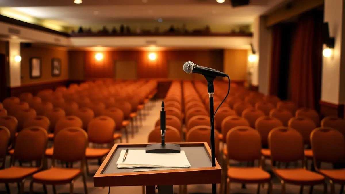 Imagen genérica de un micrófono en un podio en un evento cultural.