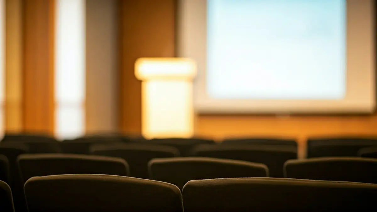 Imagen genérica de una sala de conferencias preparada para un evento profesional.