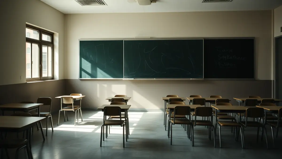 Imagen genérica de un aula vacía, simbolizando la disminución de alumnos.