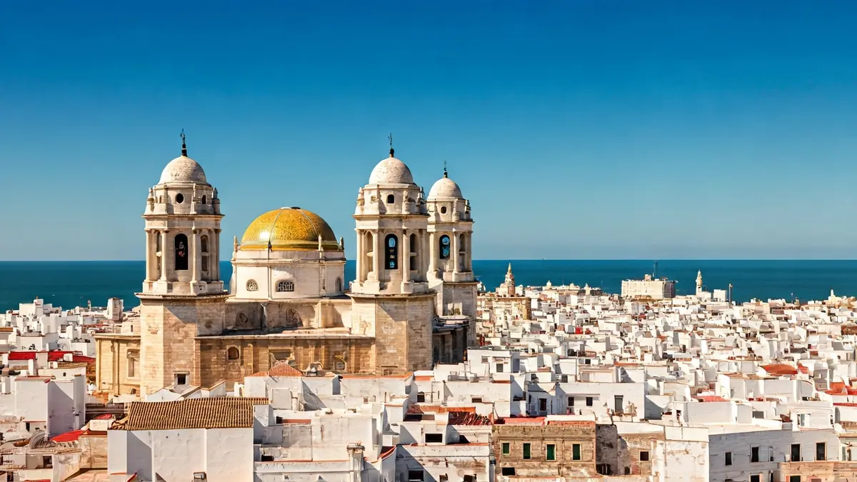 Panoramic view of Cádiz city from the Cathedral tower.