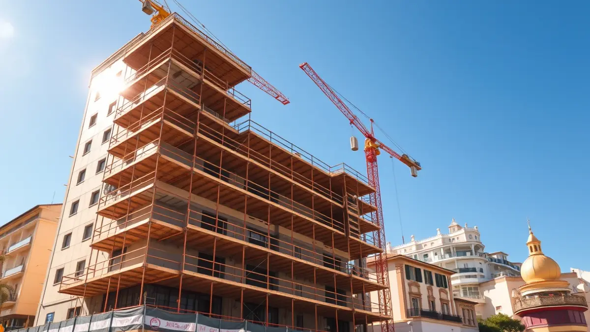 Image of a building under construction in a Mediterranean city.