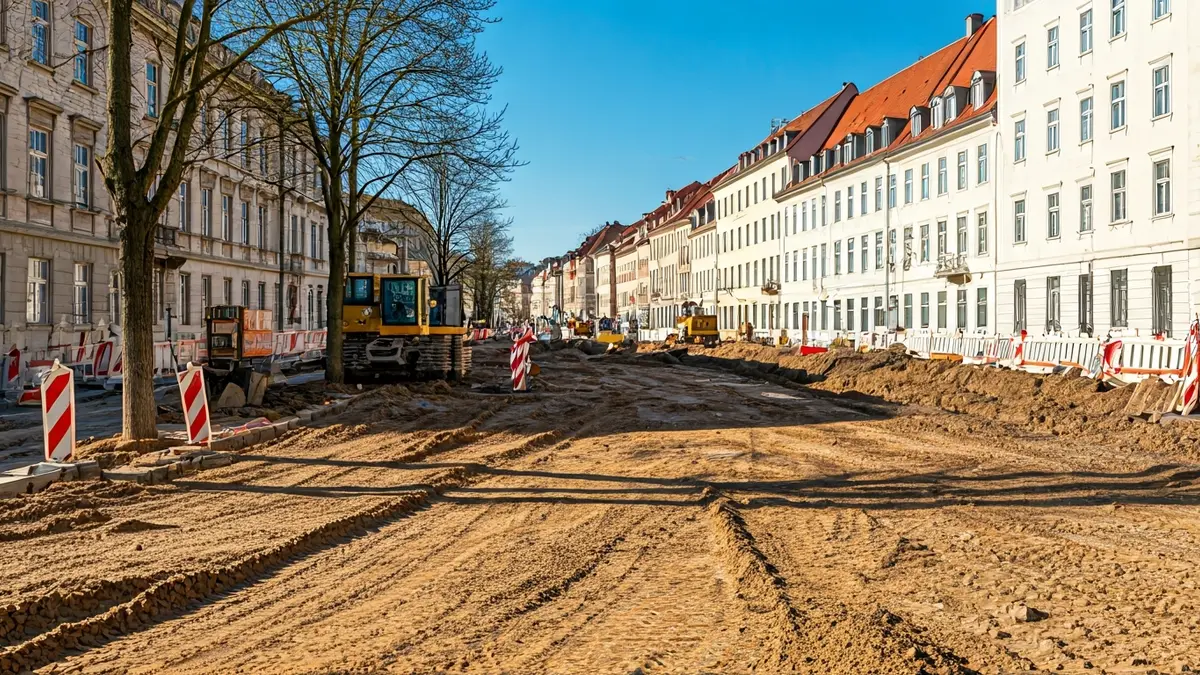Imagen de las obras de la Ciudad de la Justicia en Cádiz, con maquinaria y estructuras de protección.