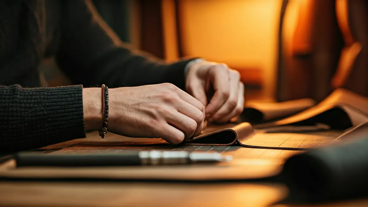 Imagen genérica de manos de artesano trabajando el cuero.