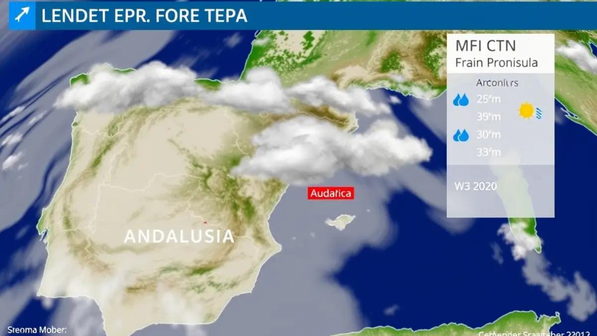 Imagen genérica de un mapa meteorológico con un sistema de baja presión sobre la Península Ibérica.