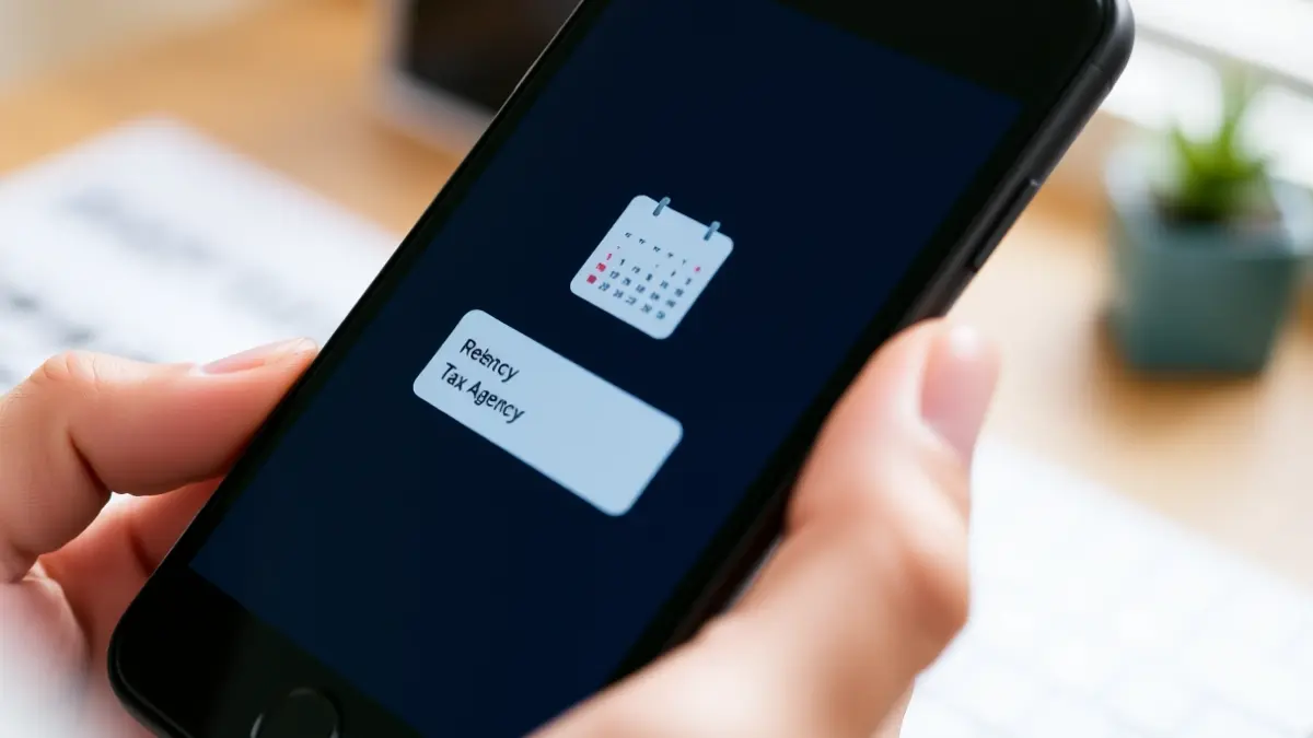 Generic image of a person requesting a prior appointment for tax declaration via a mobile phone.