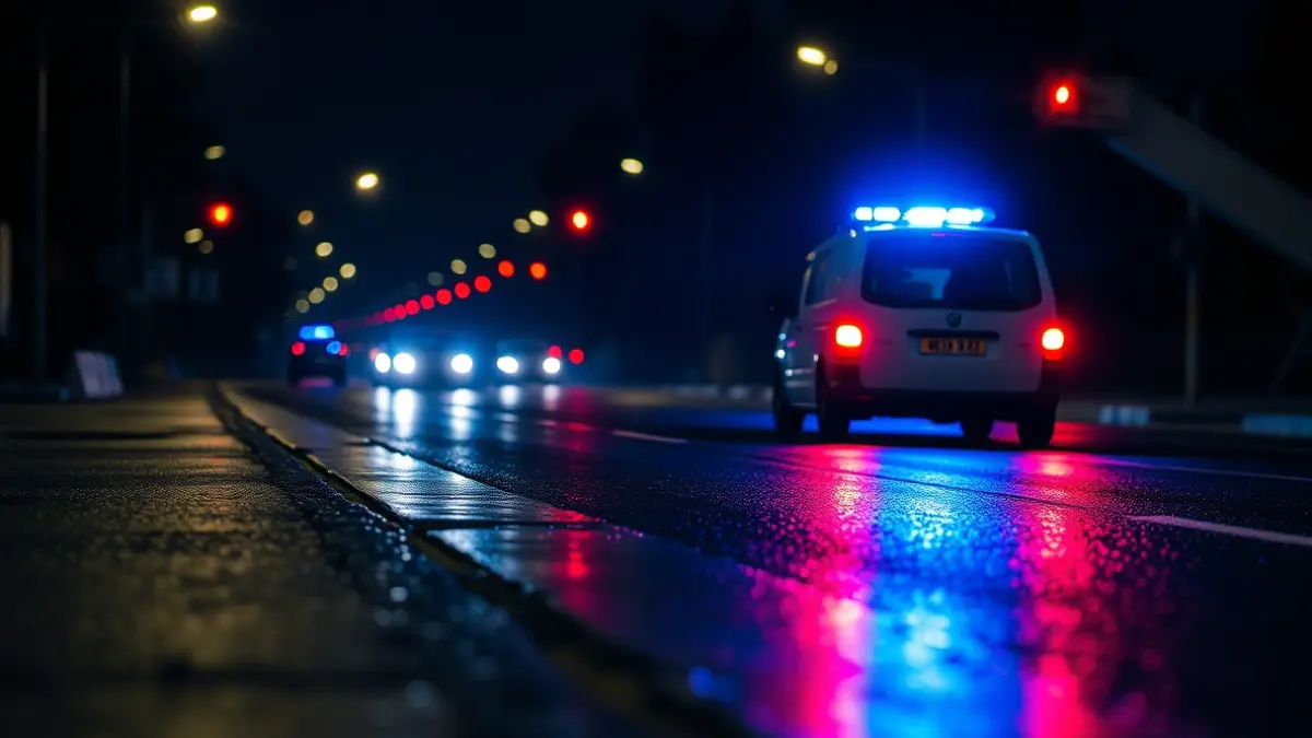 Imagen genérica de luces de emergencia de la policía reflejadas en el asfalto mojado.