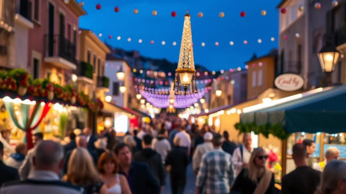 Imagen genérica de un ambiente festivo de feria con luces y gente.