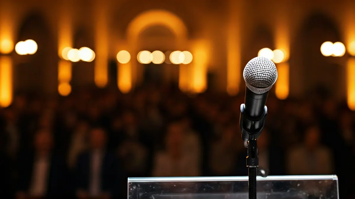 Imagen genérica de un micrófono en un podio durante una ceremonia de premios.