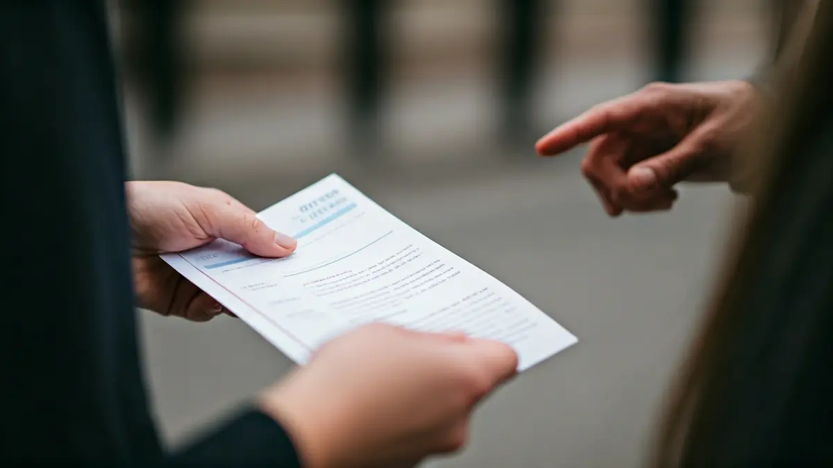 Generic image of hands exchanging information or leaflets.