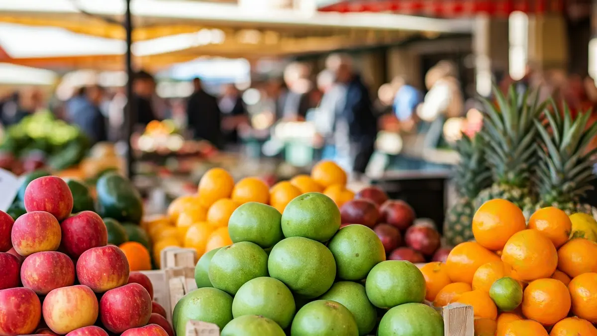 Imagen genérica de una exposición de productos hortofrutícolas en un mercado local.
