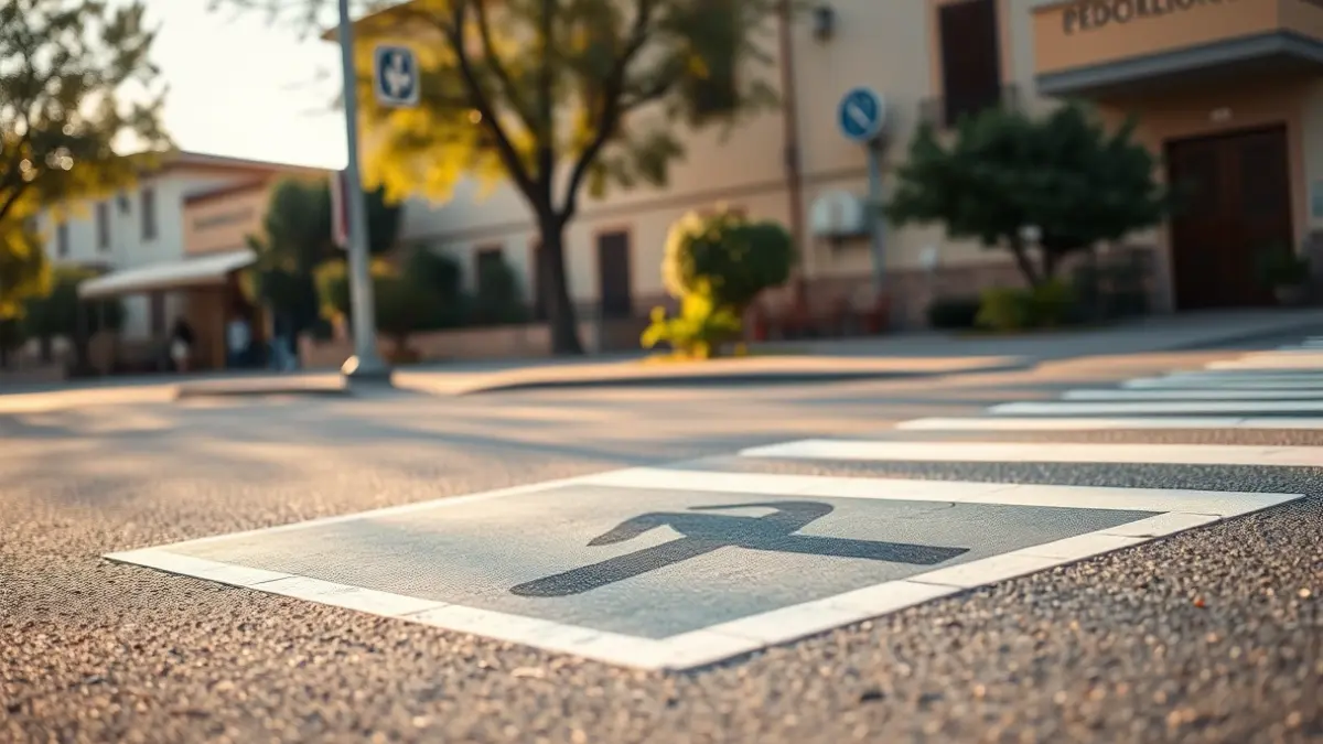 Imagen de un paso de peatones con pictogramas cerca de un centro educativo en Chiclana.