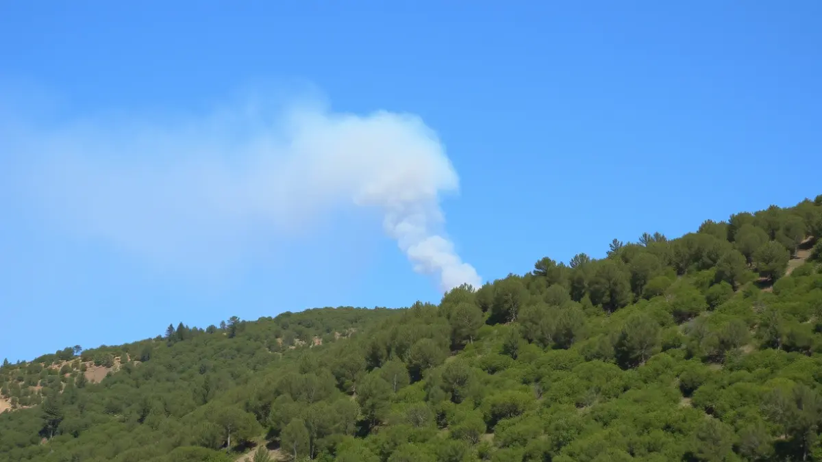 Generic image of a smoke column over a forest, representing a wildfire.