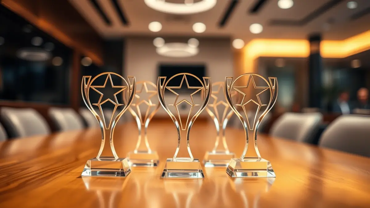 Generic image of business award trophies.