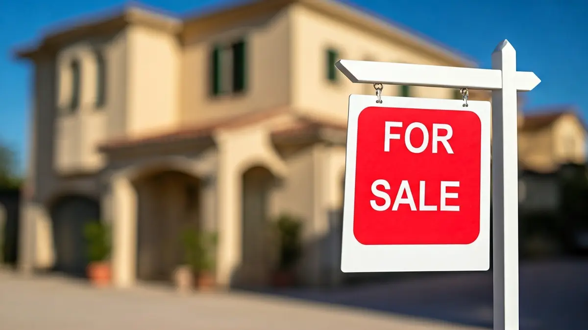 Imagen genérica de un cartel de 'se vende' frente a una casa.