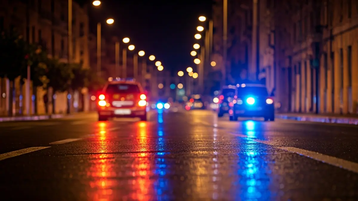 Imagen genérica de luces de emergencia reflejadas en el asfalto mojado.