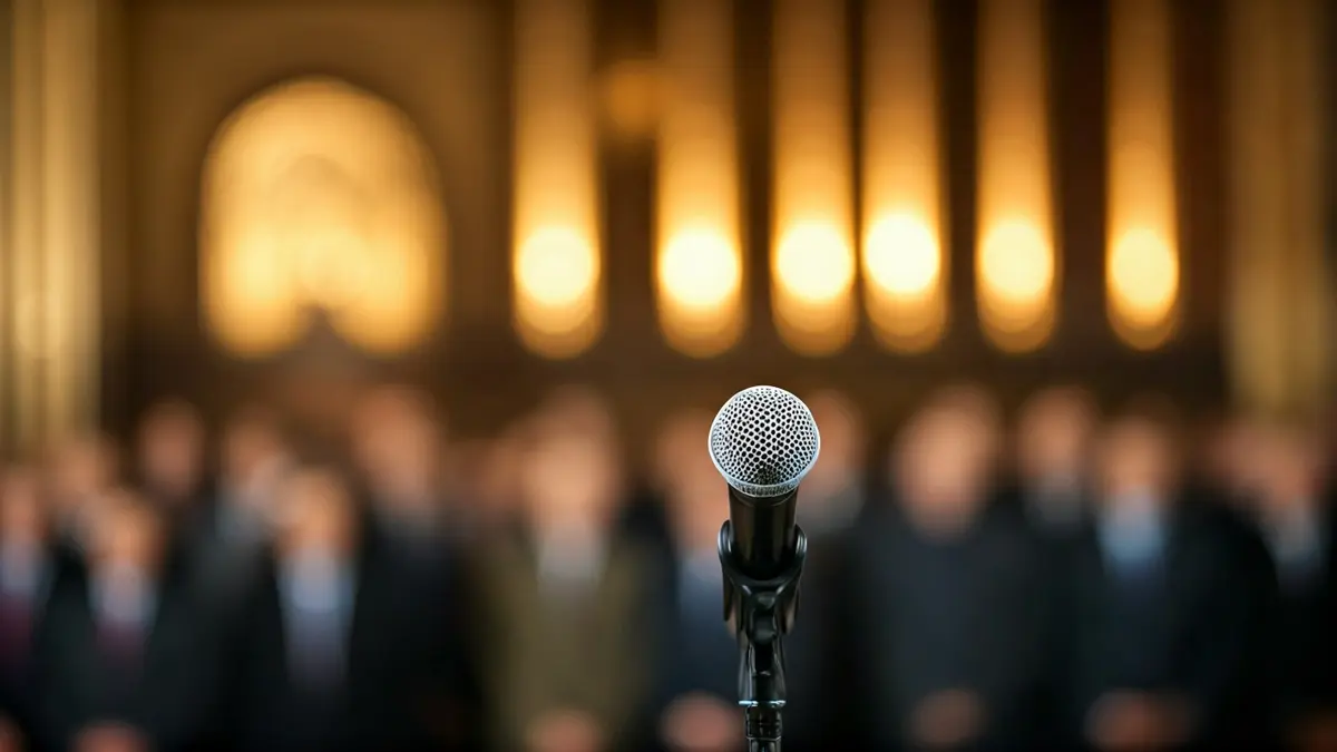 Generic image of a microphone on a podium, symbolizing a public statement.