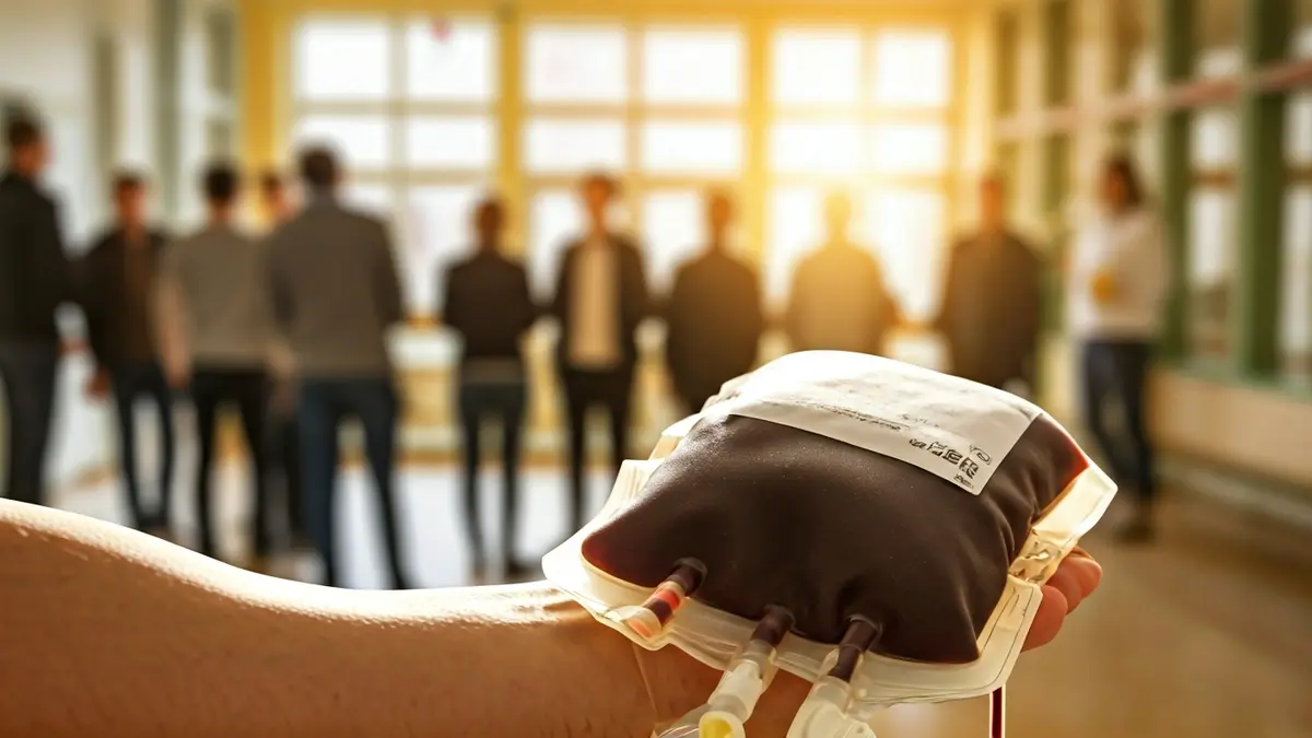 Imagen genérica de una bolsa de sangre llenándose durante una donación.