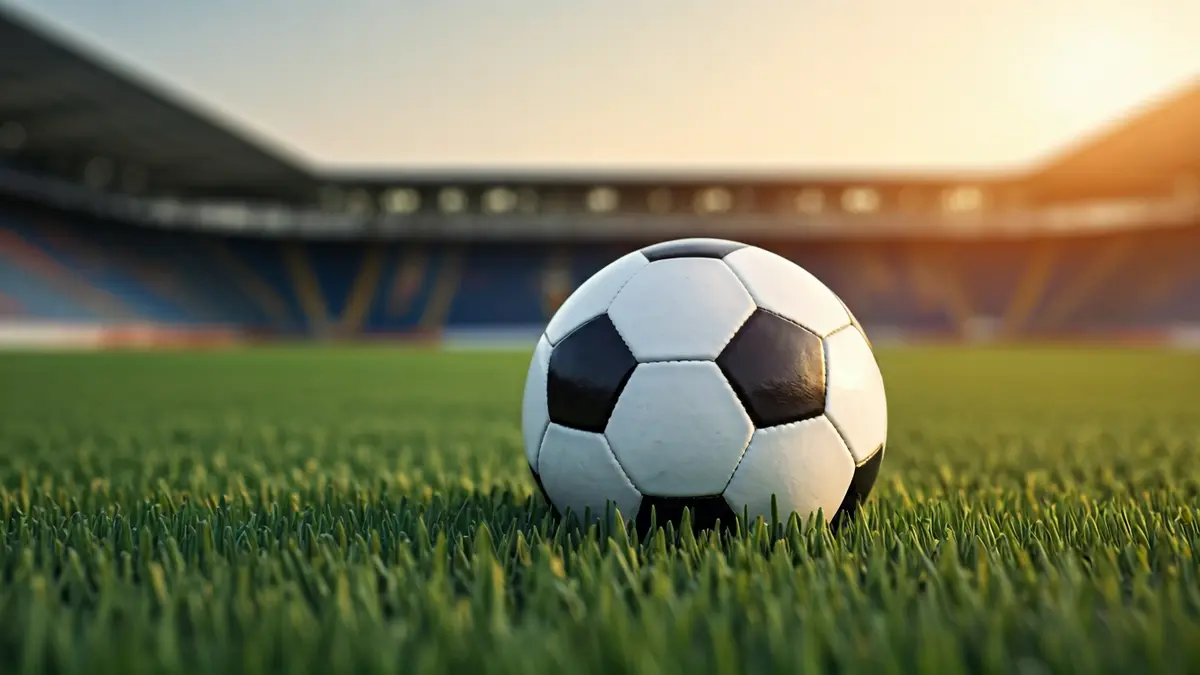 Imagen genérica de un balón de fútbol sobre el césped de un campo, con el fondo desenfocado.