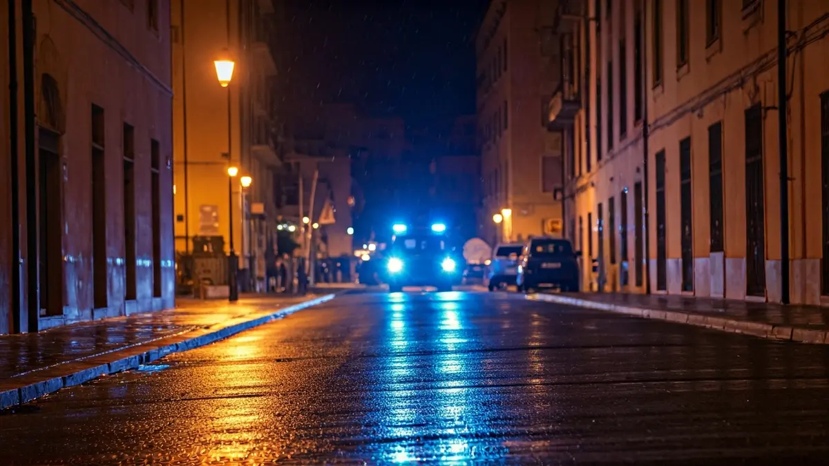 Imagen genérica de luces de emergencia en una calle mojada.