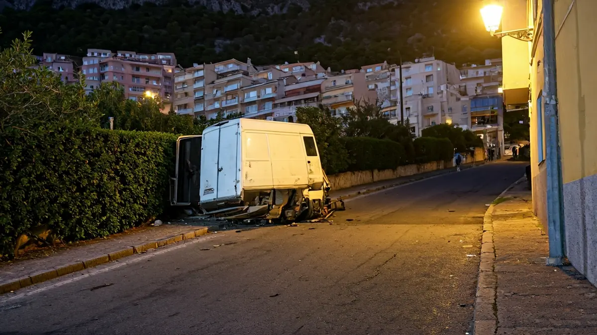 Overturned van on a street in Málaga after an accident.