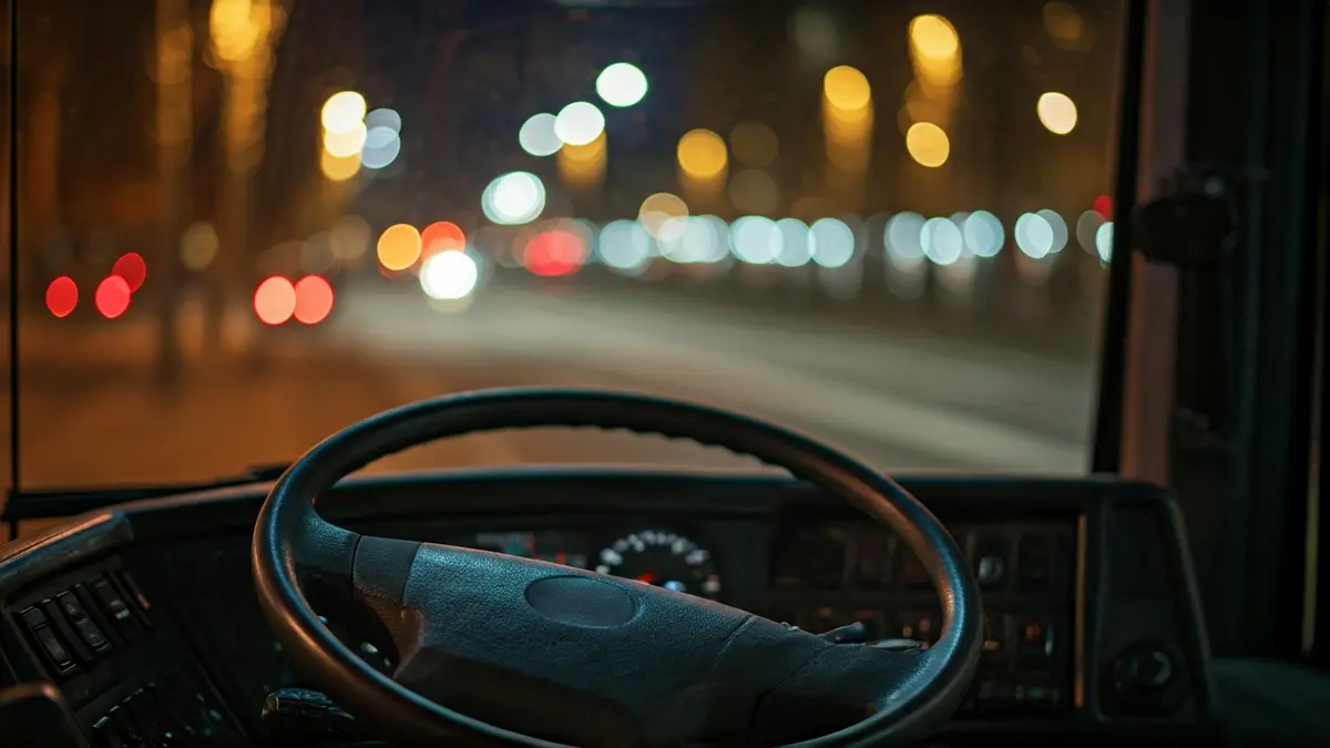 Imagen genérica del interior de un autobús urbano, con el volante y el salpicadero en primer plano.