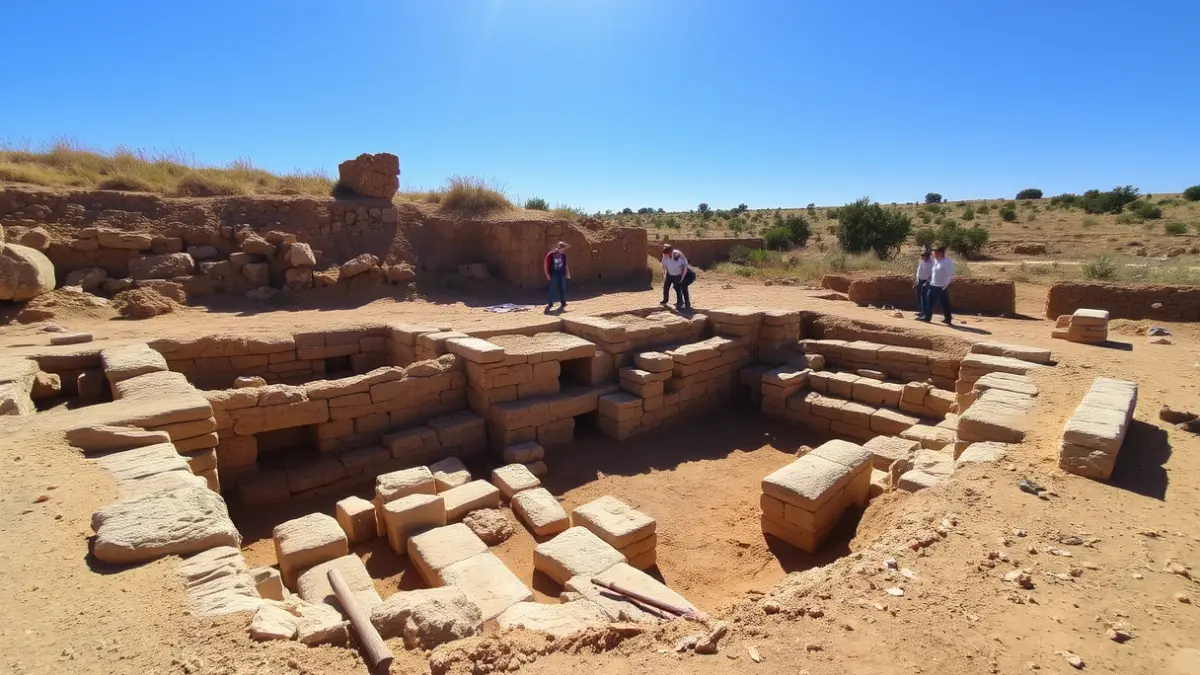 Imagen de un yacimiento arqueológico con estructuras romanas en excavación en Andalucía.