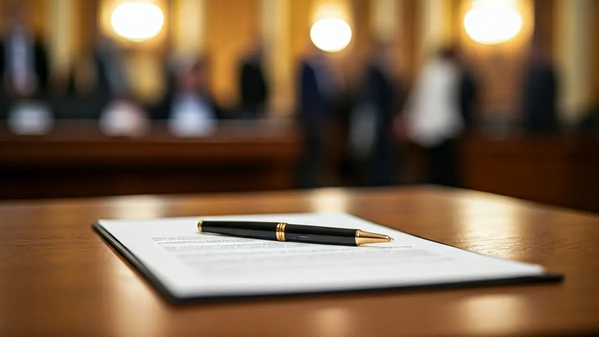 Generic image of an official document or contract on a desk.