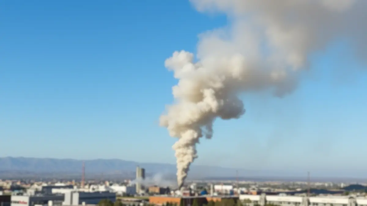 Imagen de una columna de humo sobre un polígono industrial.