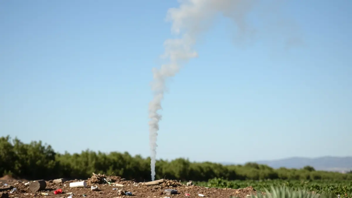Imagen de una columna de humo elevándose sobre una zona rural en Almonte.