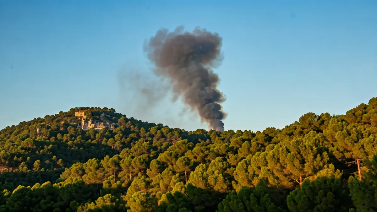 Imagen genérica de una columna de humo elevándose sobre un bosque mediterráneo.